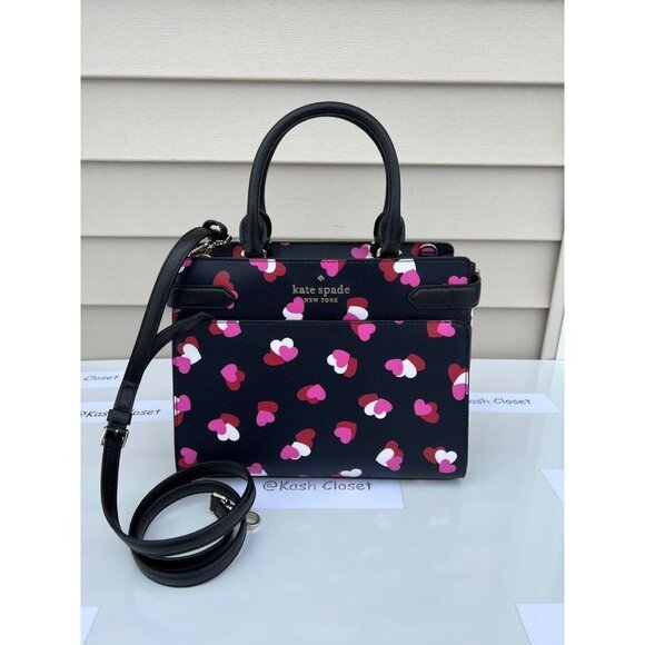 Kate Spade Handbags - Kate Spade Satchel Staci Medium Satchel Heart Print Black Multi